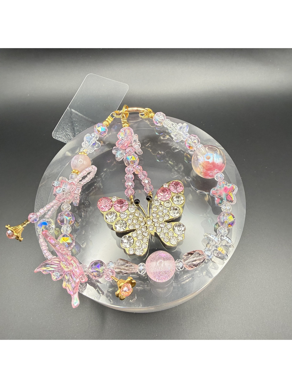 Candy+Clover Soft Pink Butterfly Iridescent Bag Purse Phone Charm Chain Strap